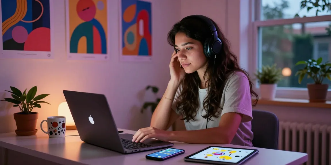 Engaging in ai porn chat with vibrant home office surroundings and interactive technology.